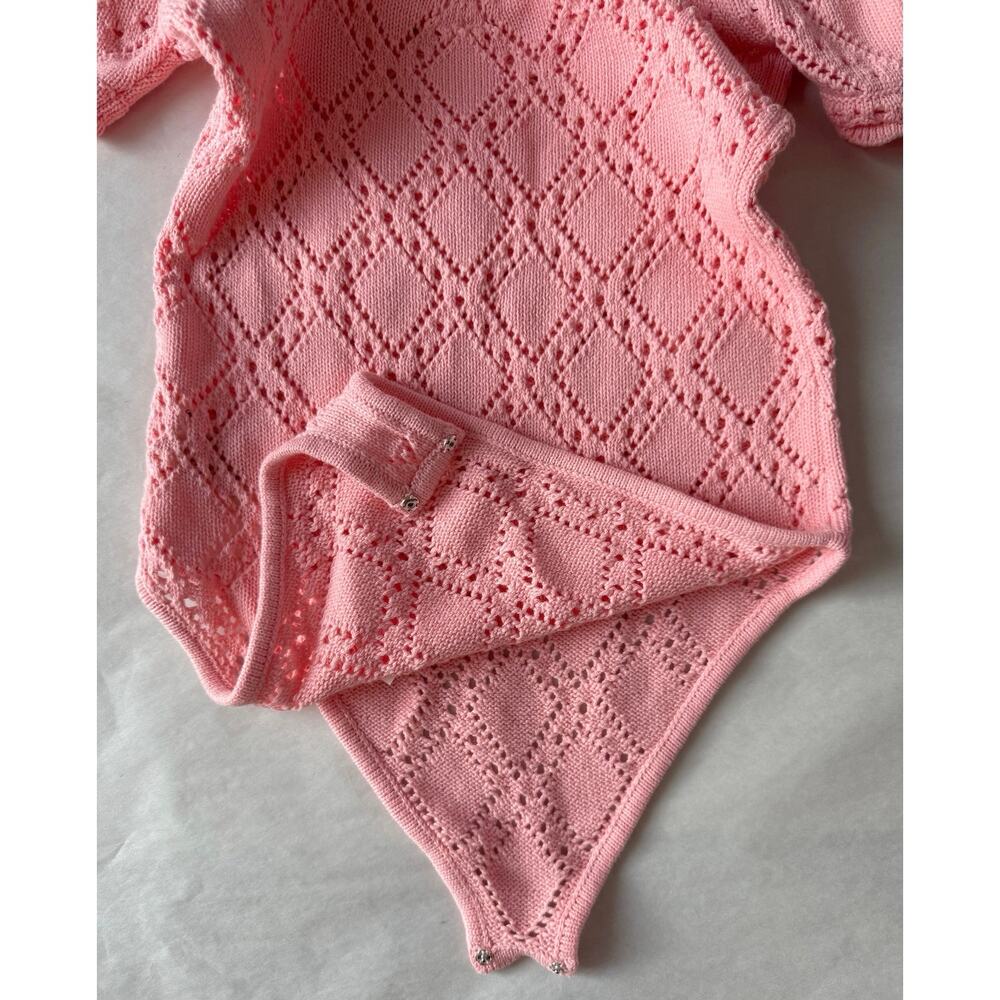 LoveShackFancy NWT Forte Small Peach Pink Strawberry Appliqué Knit Bodysuit - Picture 16 of 16